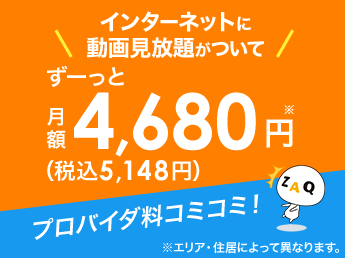 インターネットに動画見放題がついてずーっと 月額4,500円(税抜) プロバイダ料コミコミ!