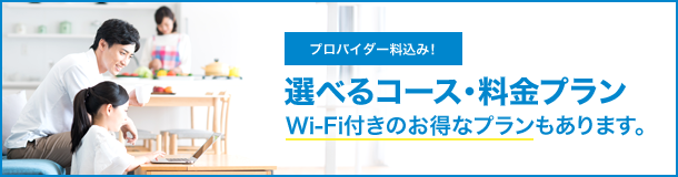 プロバイダー料込み! 選べるコース・料金プラン Wi-Fi付きのお得なプランもあります。