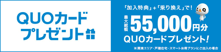 好評につき延長! 2020.4.30まで QUOカードプレゼント 「加入特典」キャンペーン+「乗り換え」キャンペーンで! 最大総額55,000円分QUOカードプレゼント!