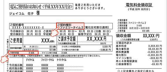 中国電力（ファミリータイム1）検針票