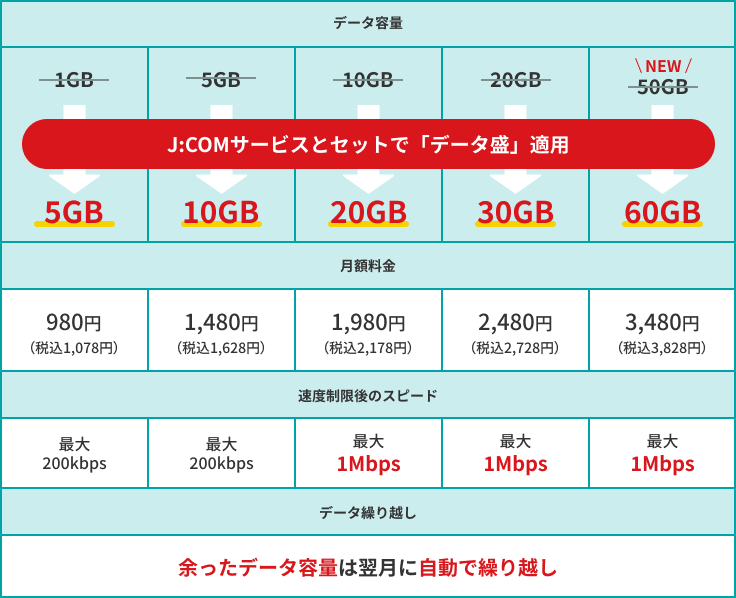 データ容量ごとの料金詳細