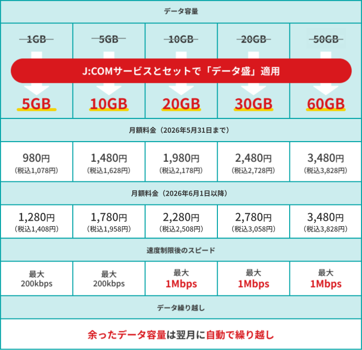 データ容量ごとの料金詳細
